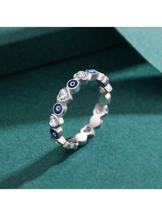 Buddha Stones 925 Sterling Silver Evil Eye Love Heart Zircon Blessing Ring