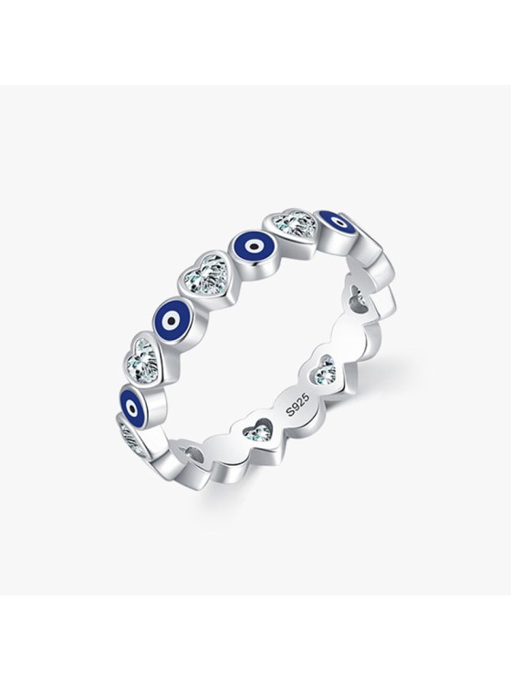 Buddha Stones 925 Sterling Silver Evil Eye Love Heart Zircon Blessing Ring