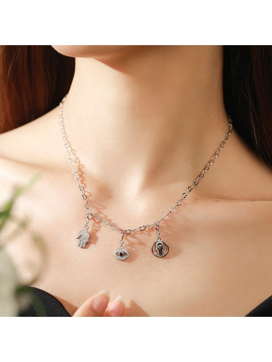 925 Sterling Silver Evil Eye Hamsa Symbol Prosperity Luck Chain Necklace Pendant