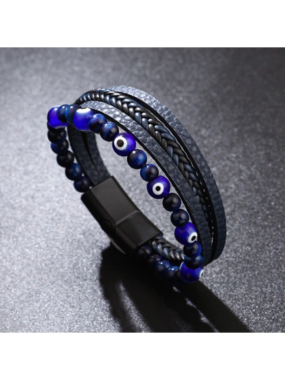 Buddha Stones Evil Eye Tiger Eye Protection Beaded Multilayered Braided Bracelet