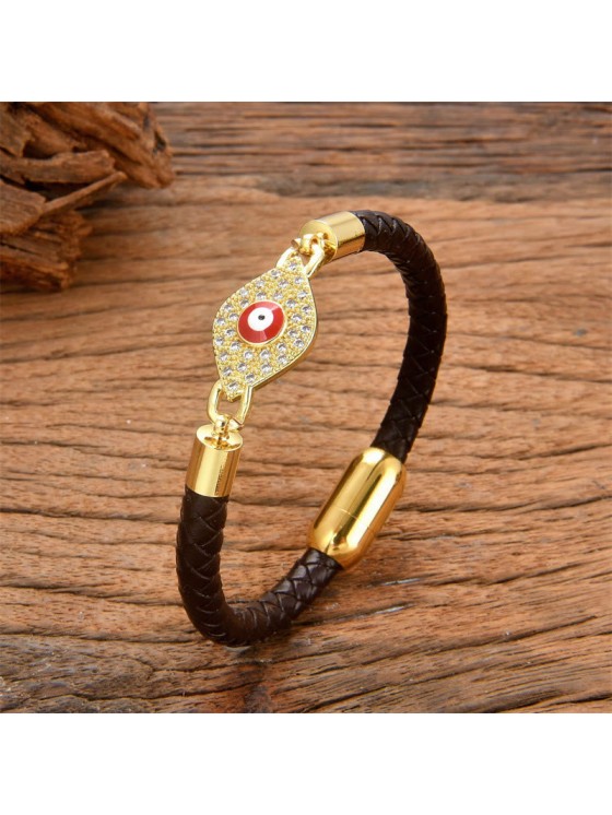 Buddha Stones Evil Eye Protection Leather Metal Buckle Bracelet