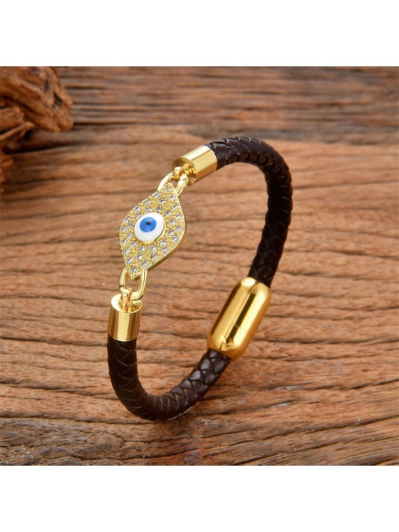 Buddha Stones Evil Eye Protection Leather Metal Buckle Bracelet