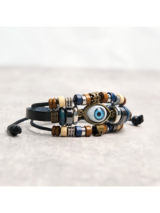 Buddha Stones Tibetan Evil Eye Leather Adjustable Protection Bracelet